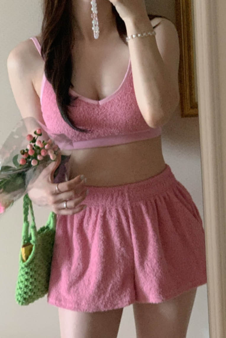 毛巾面料吊带+短裤泳装(三件套)