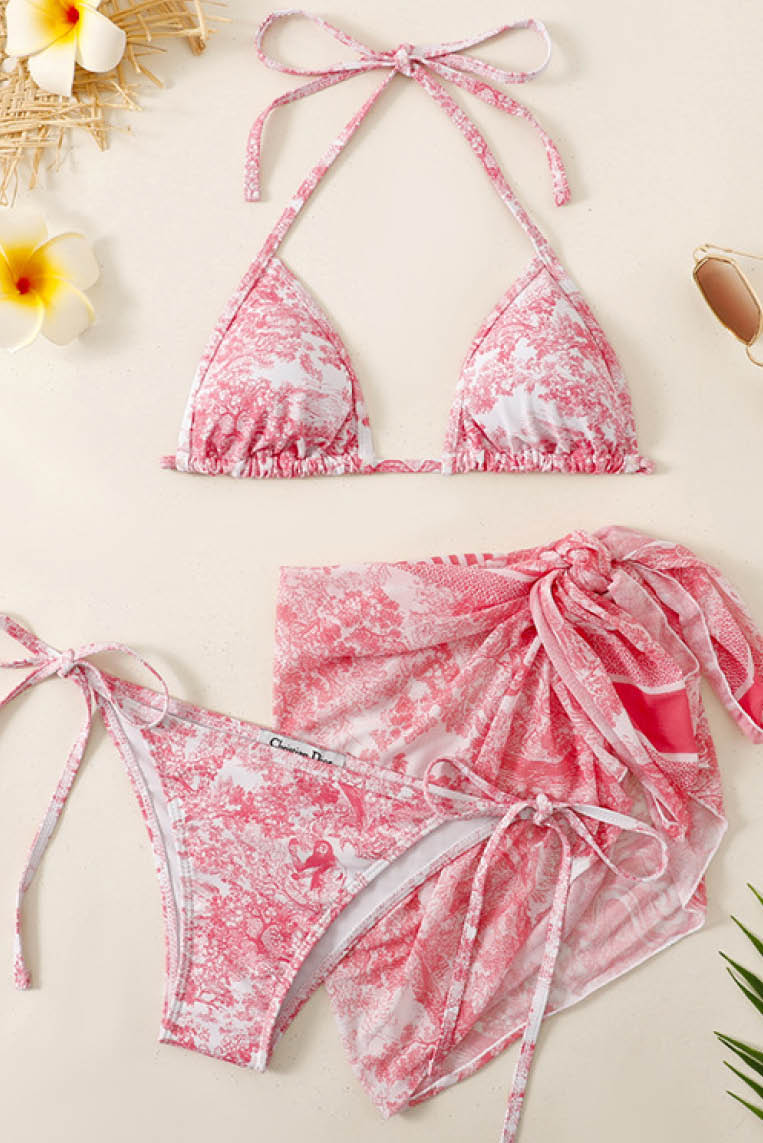 水墨画DIOR披纱三件套比基尼