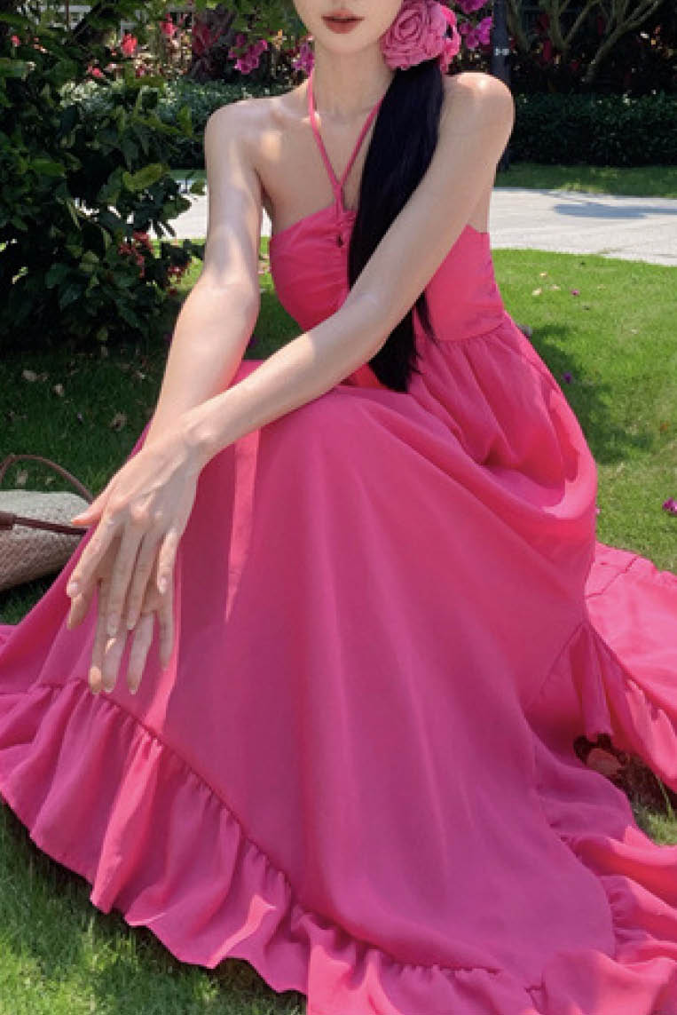 露背设计感长沙滩裙