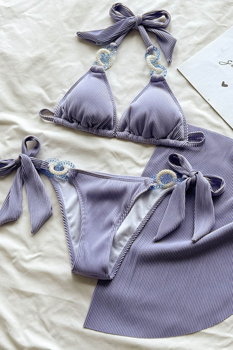 辣妹显白紫色Bikini三件套