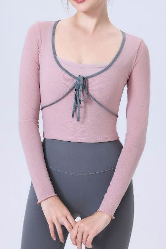 蝴蝶结网纱假两件瑜珈服