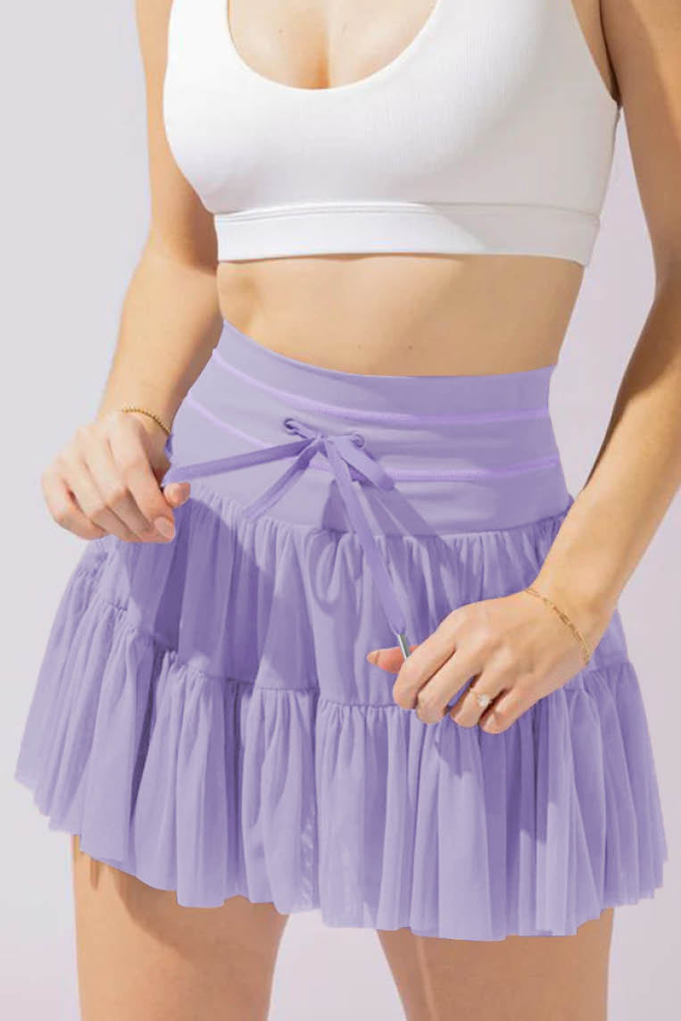 蕾丝高腰系带短裙