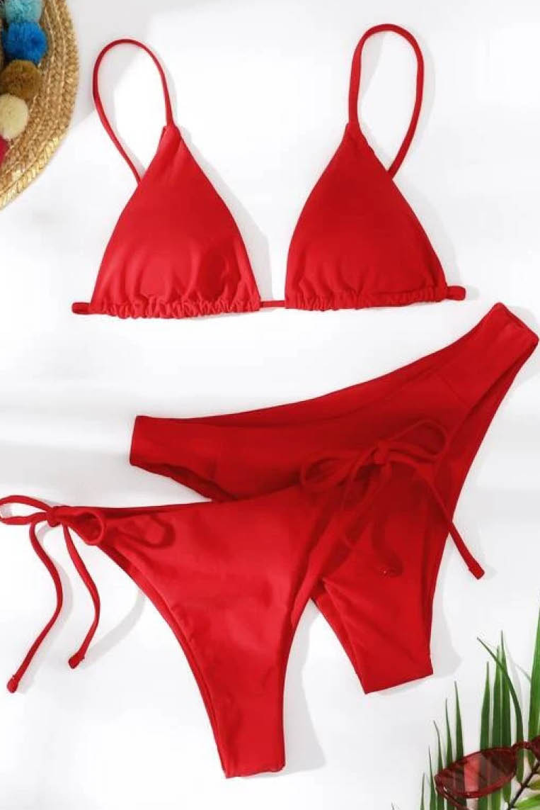 时尚纯色比基尼泳衣三件套