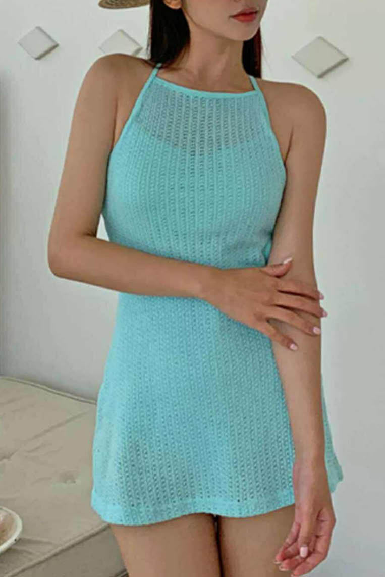 收腰糖果色连体裙泳衣