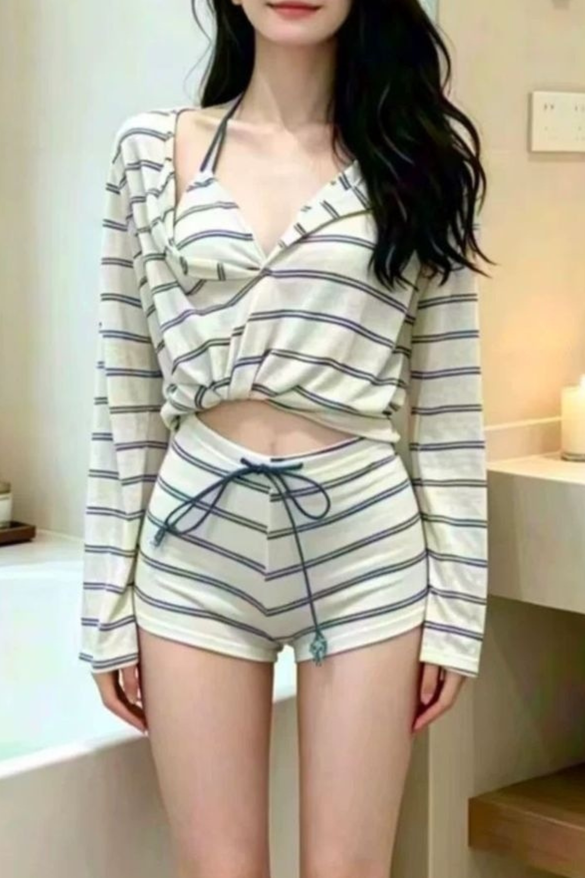 Striped Casual Cover-Up Bikini (Only Available Online)