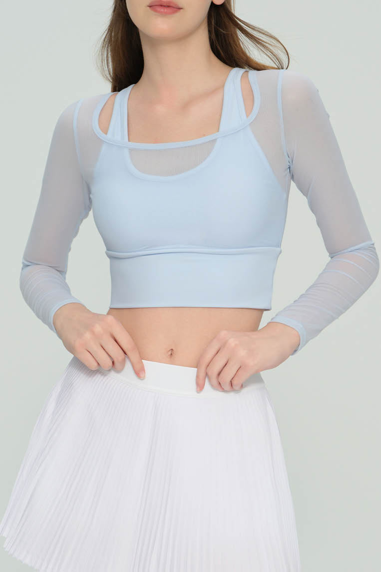 网纱固杯假两件普拉提服