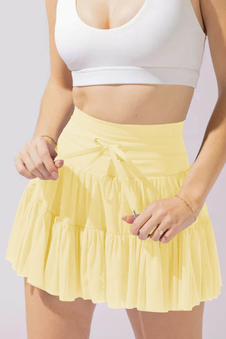 蕾丝高腰系带短裙