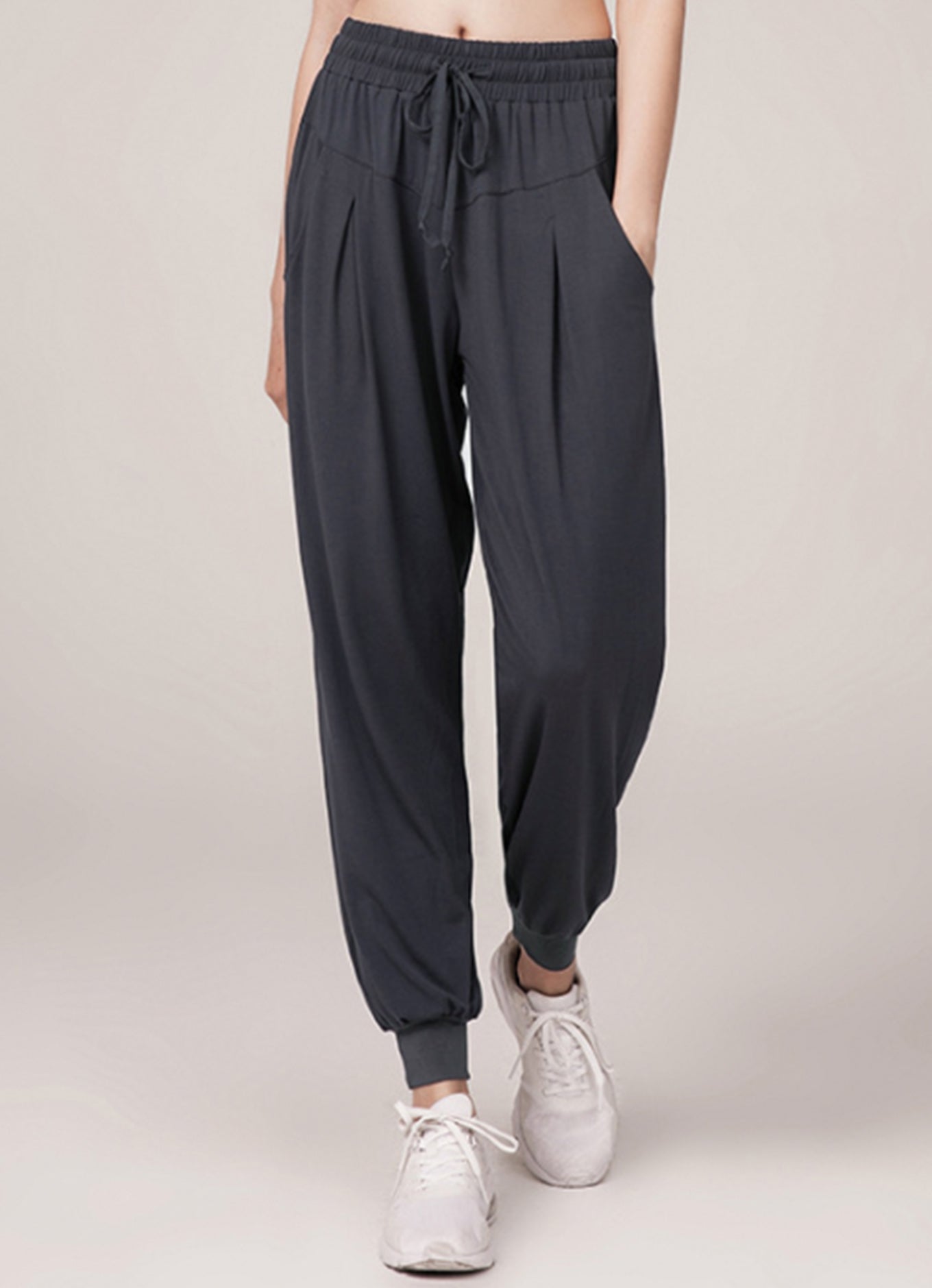 休闲口袋高腰裤