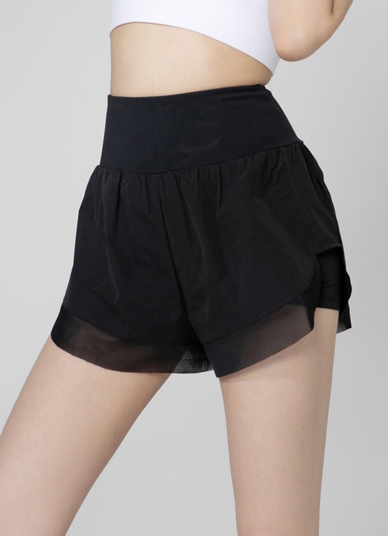 网纱高腰收腹短裤