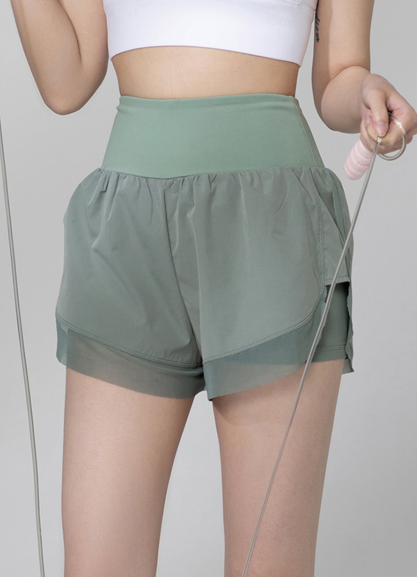 网纱高腰收腹短裤