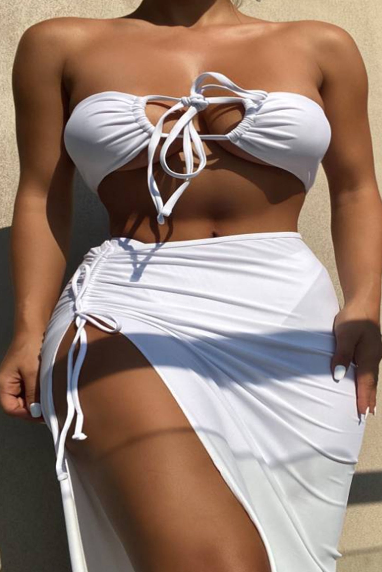 欧美纯色裙装三件套比基尼