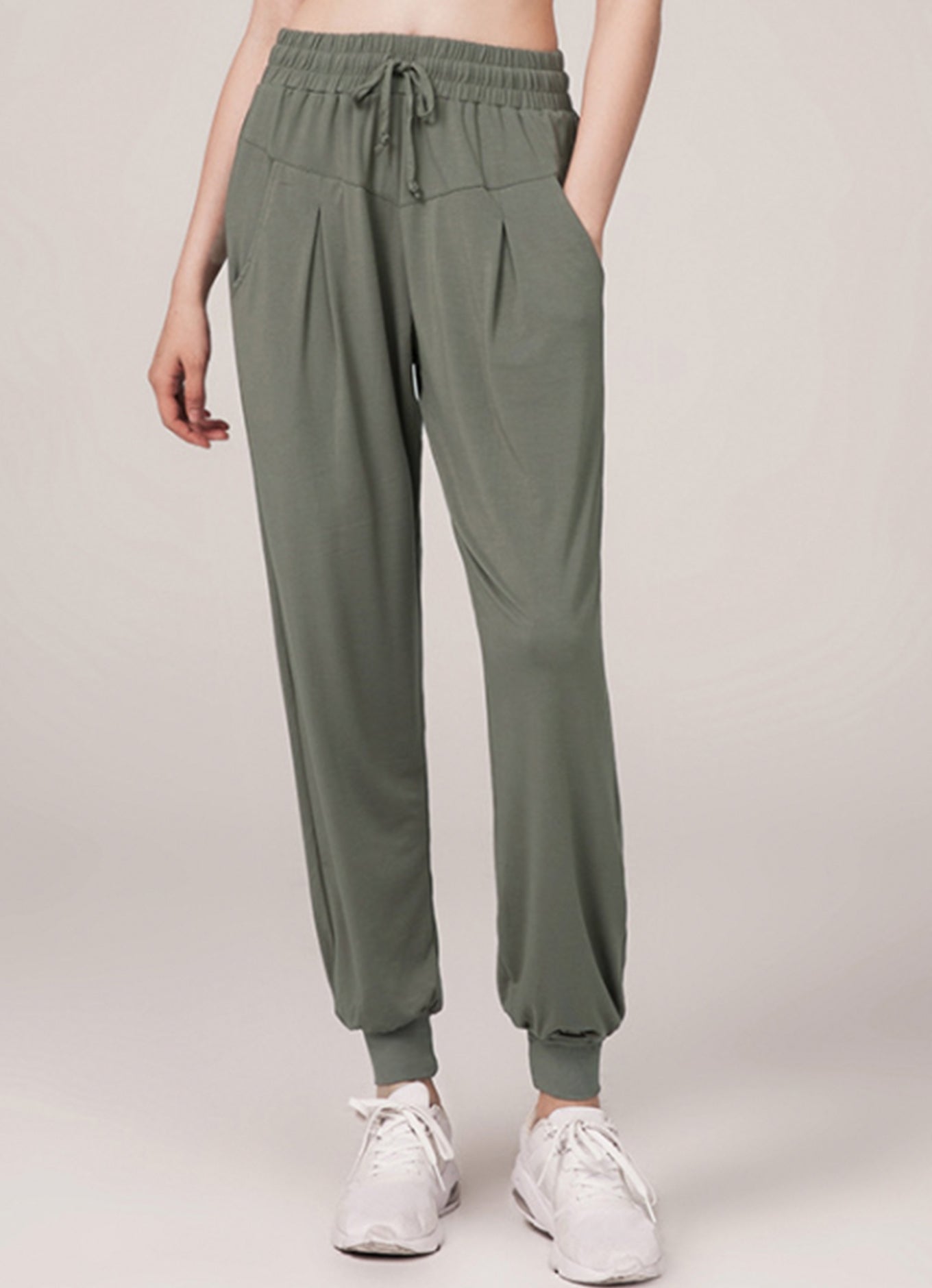 休闲口袋高腰裤