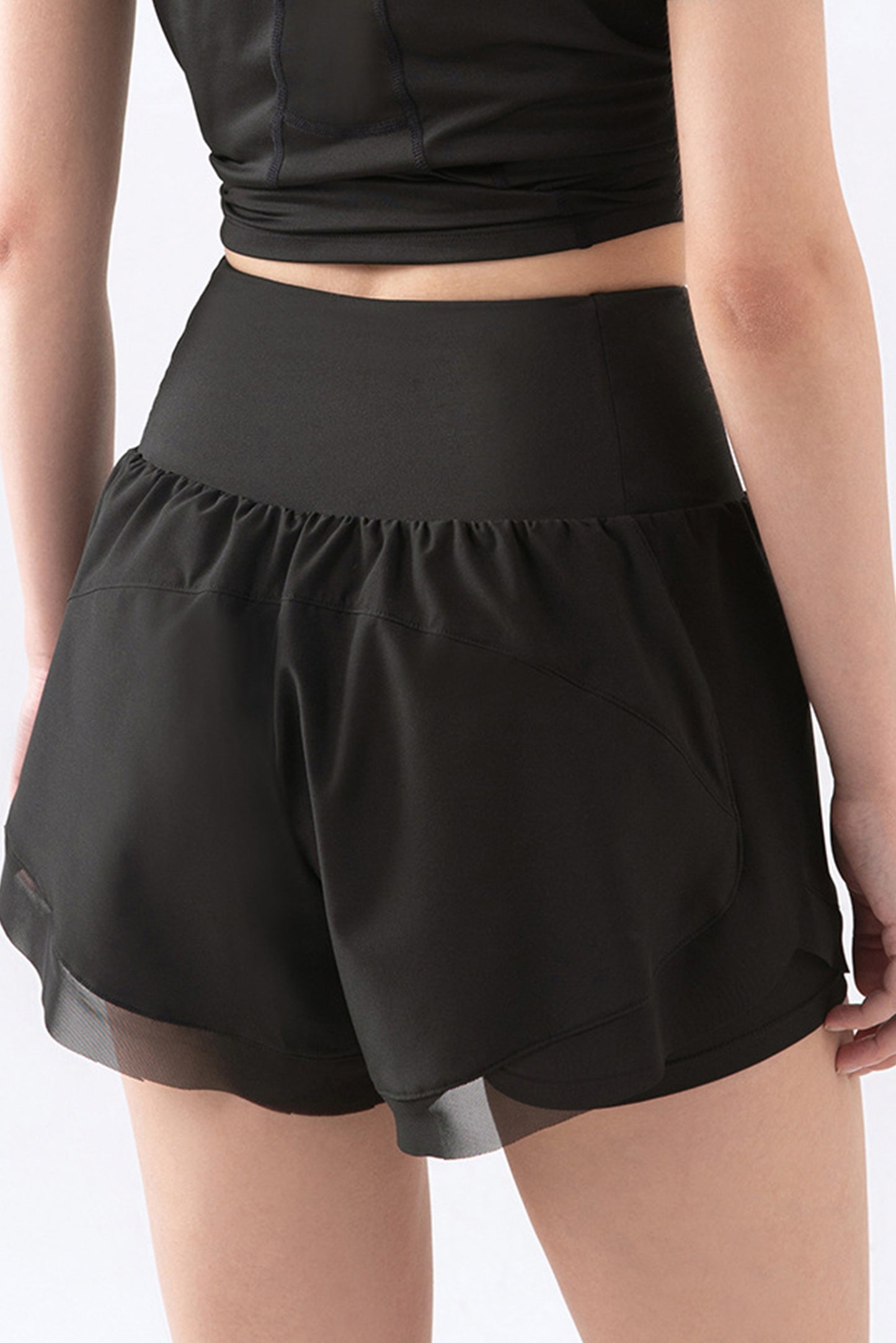 网纱高腰瑜伽短裤