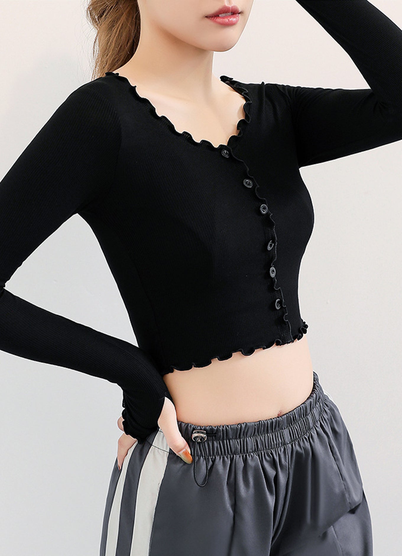 木耳边瑜伽长袖衣