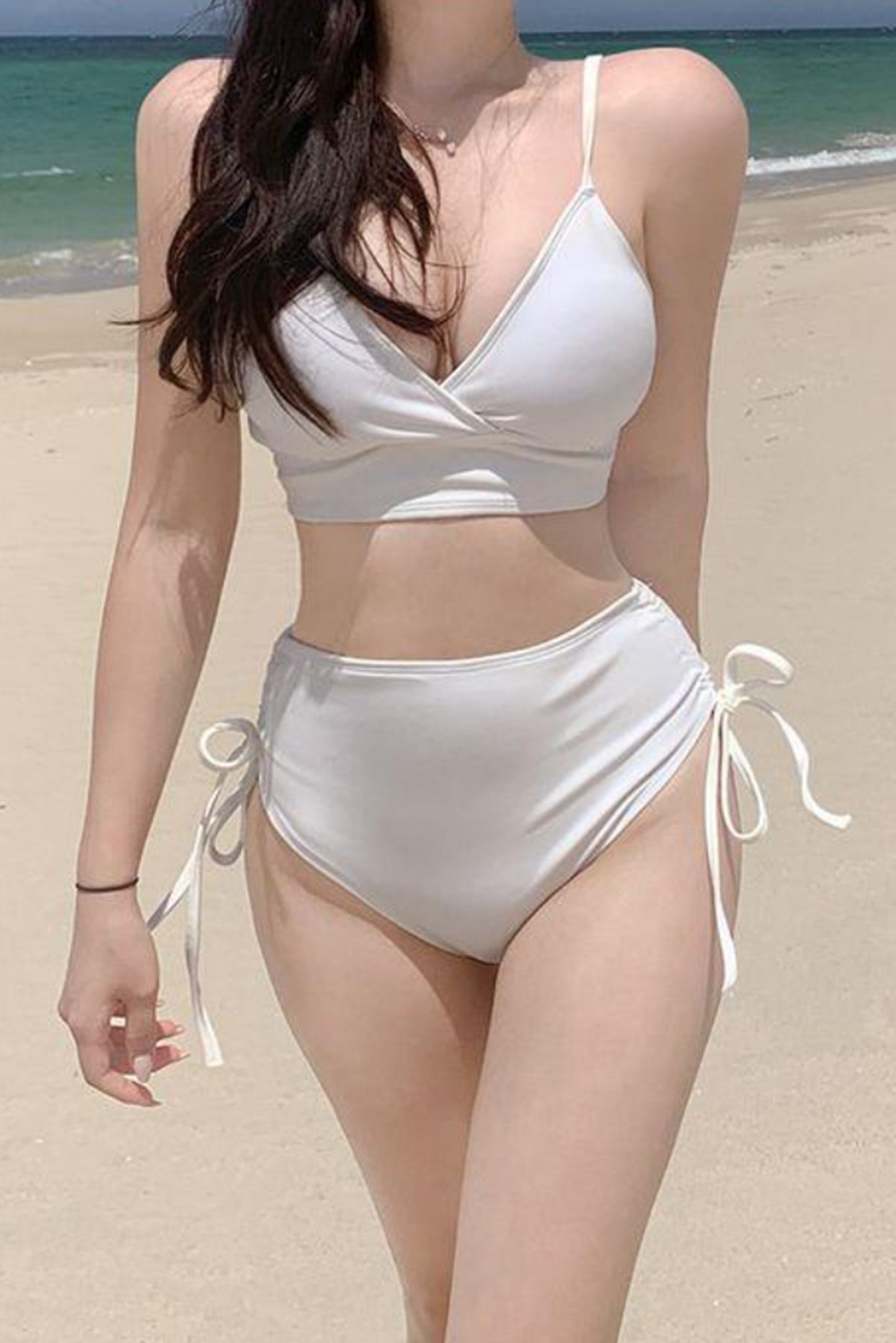 韩式纯色修身Bikini泳装