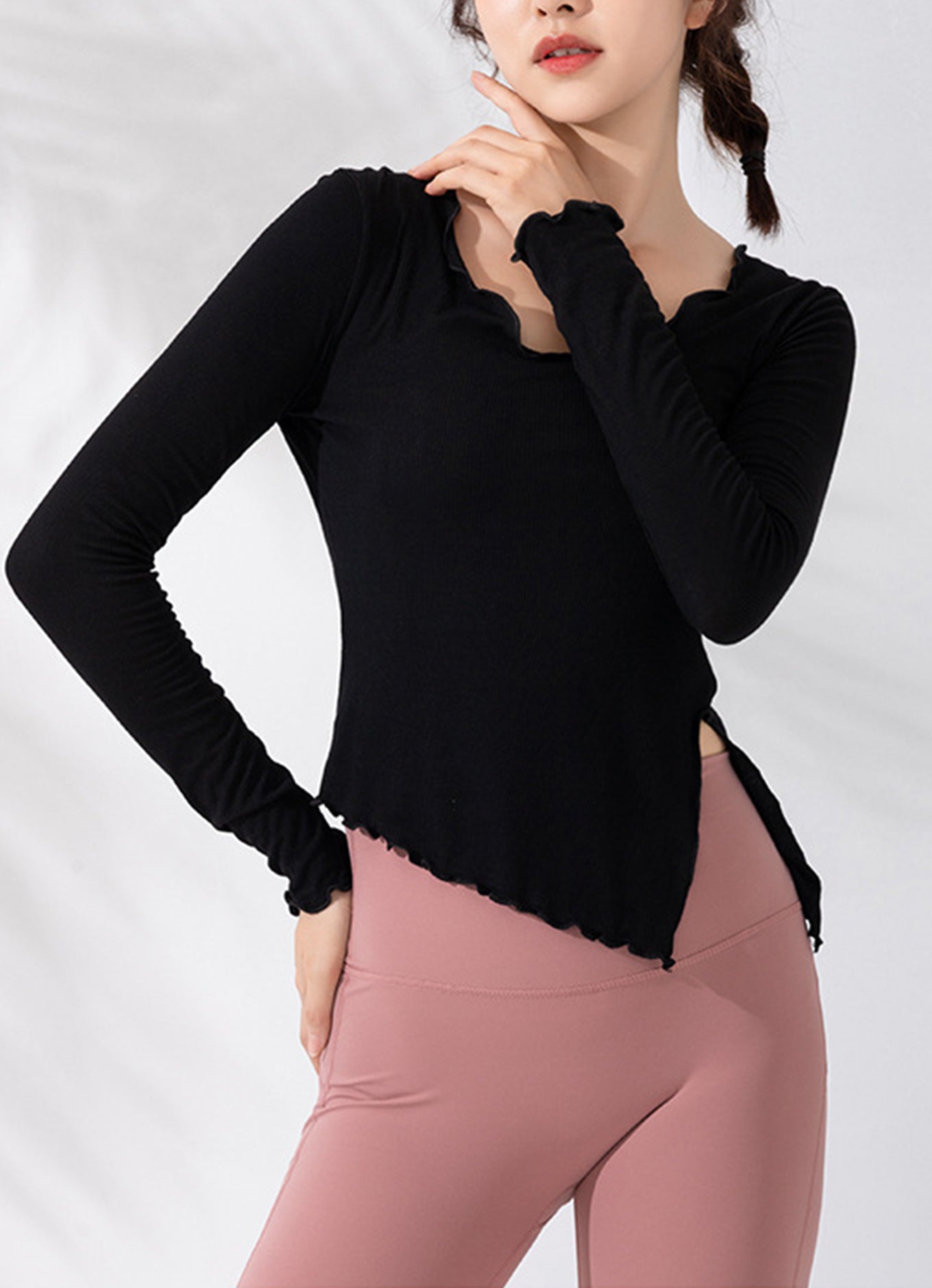 显瘦木耳边瑜伽衣