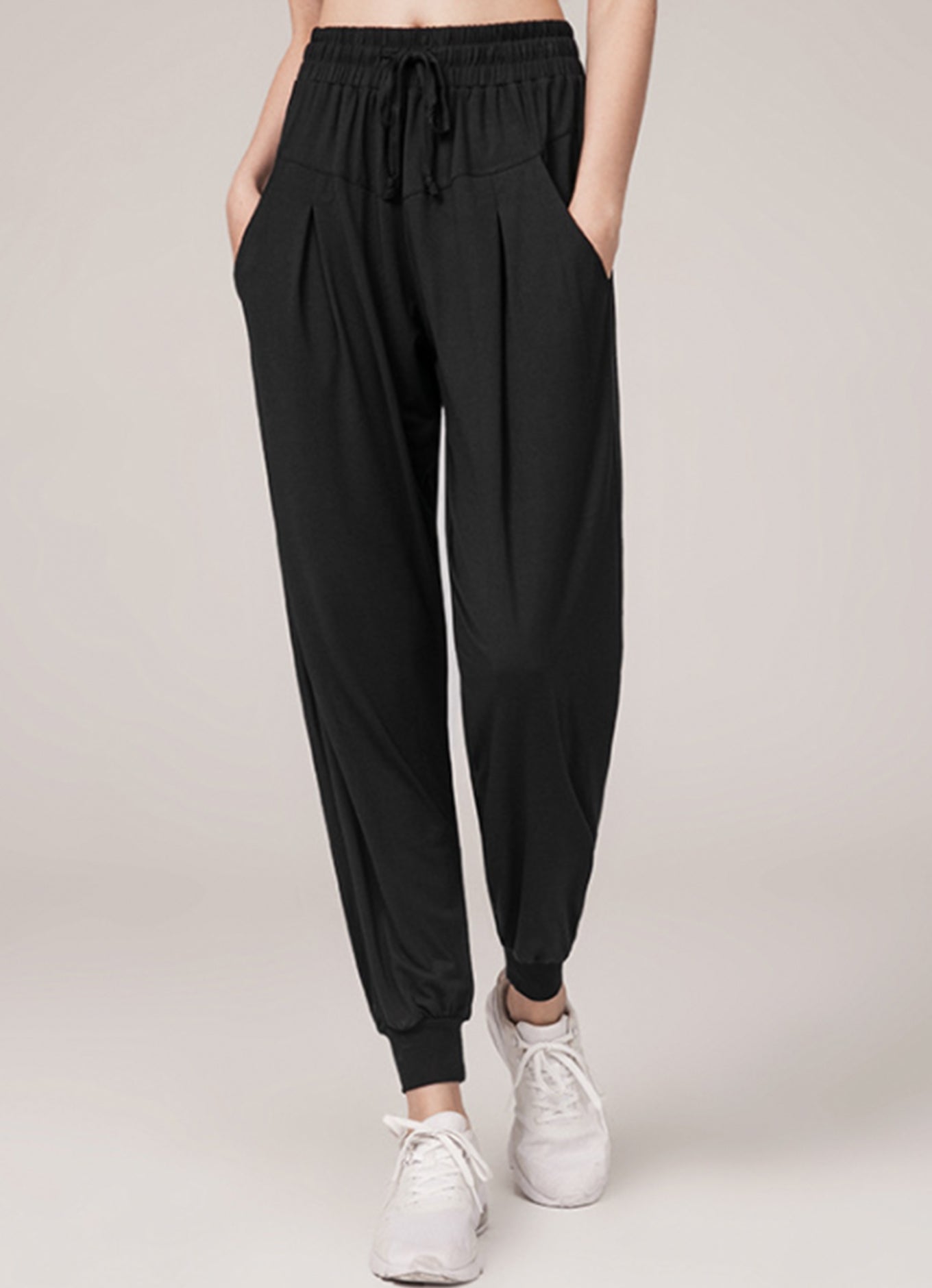 休闲口袋高腰裤