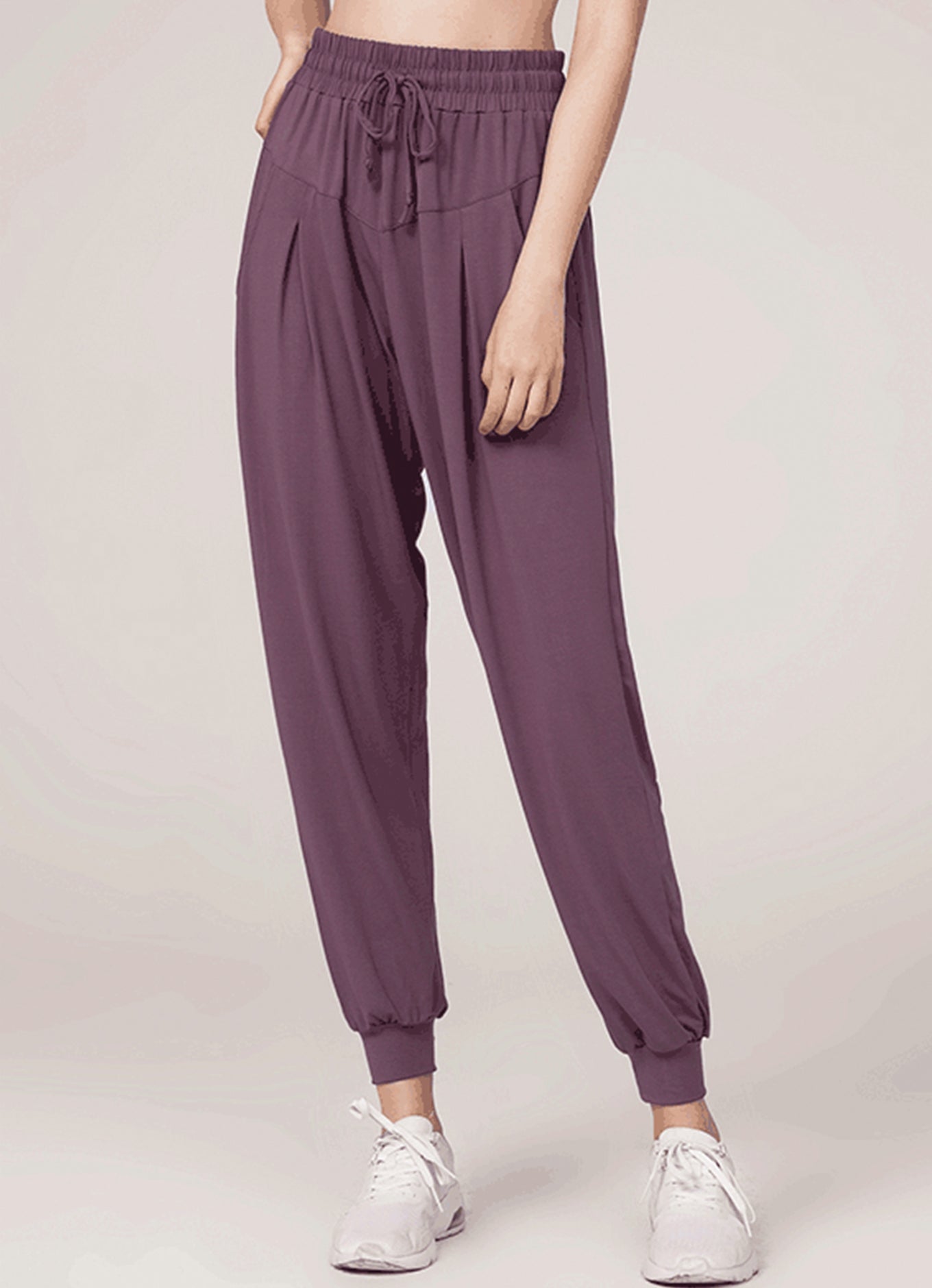 休闲口袋高腰裤