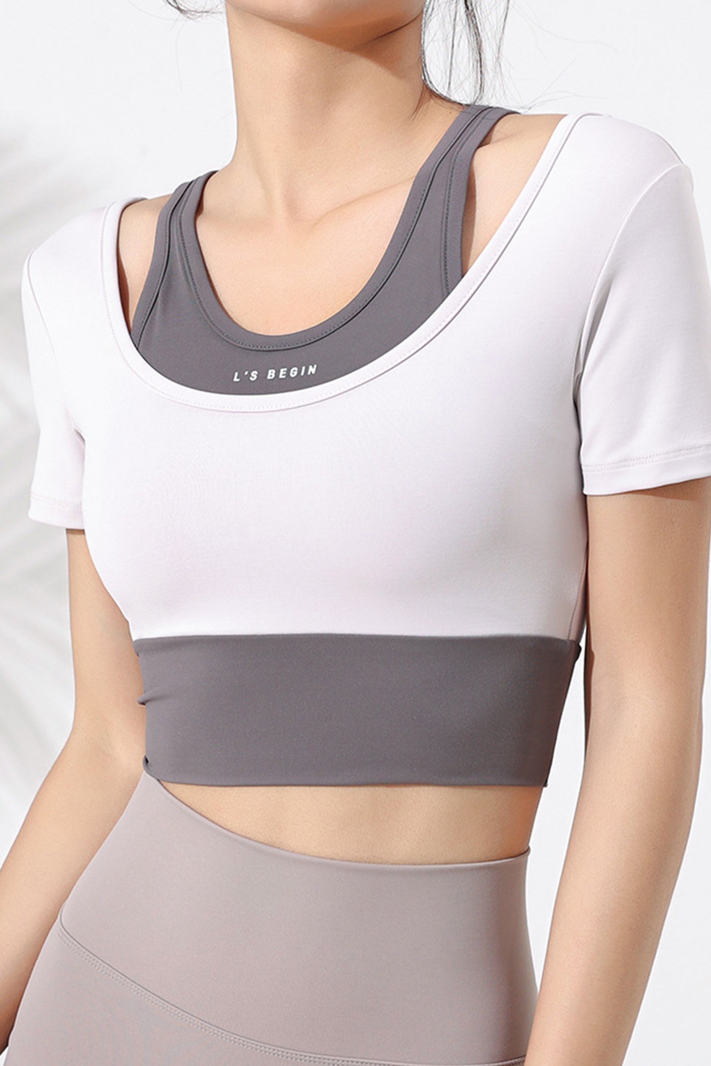 拼色带胸垫短袖瑜伽服