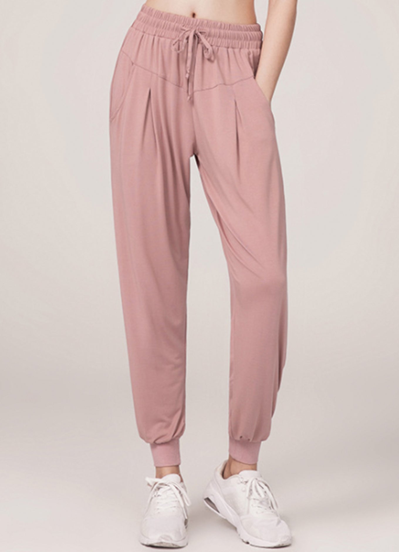 休闲口袋高腰裤