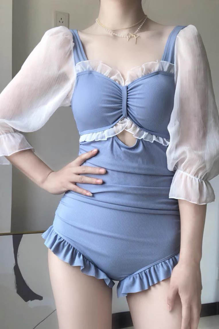 法式显瘦连体泳衣