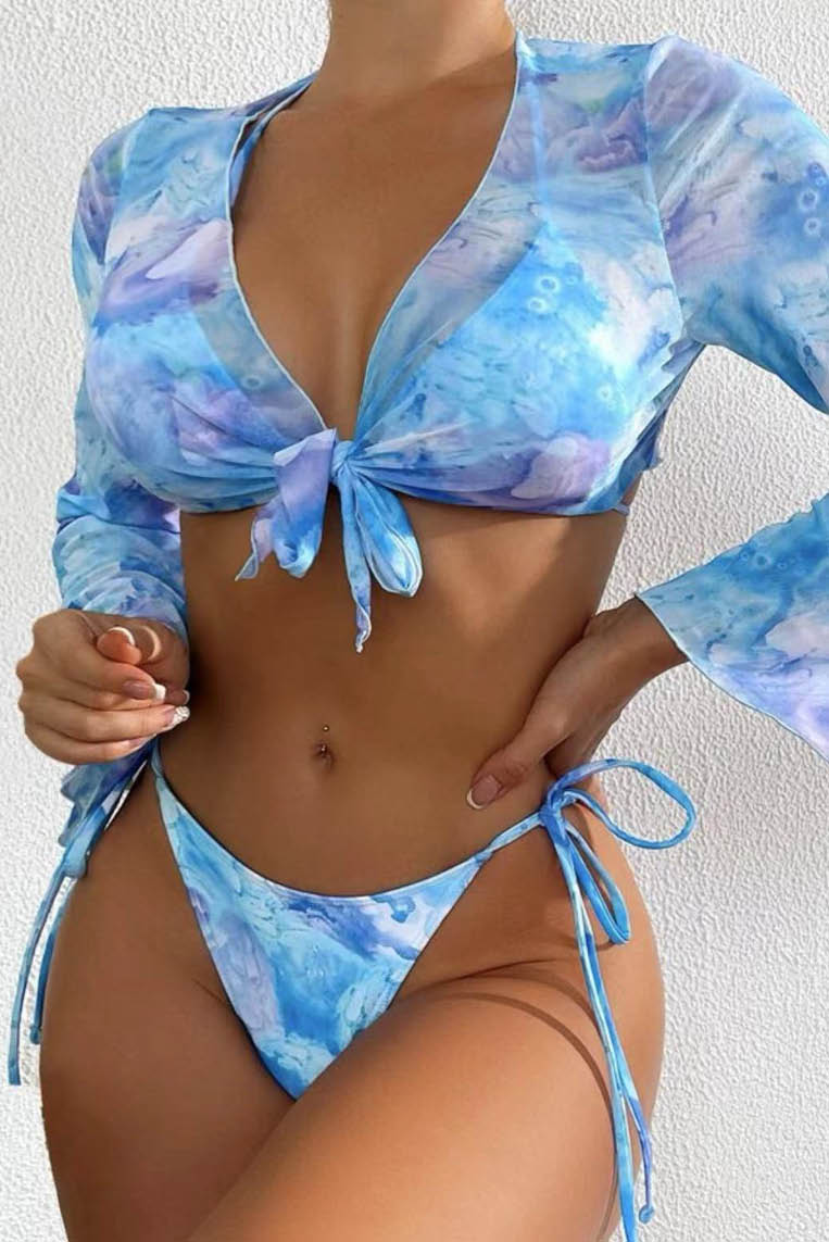 Tie-dye性感三件套沙滩泳装比基尼