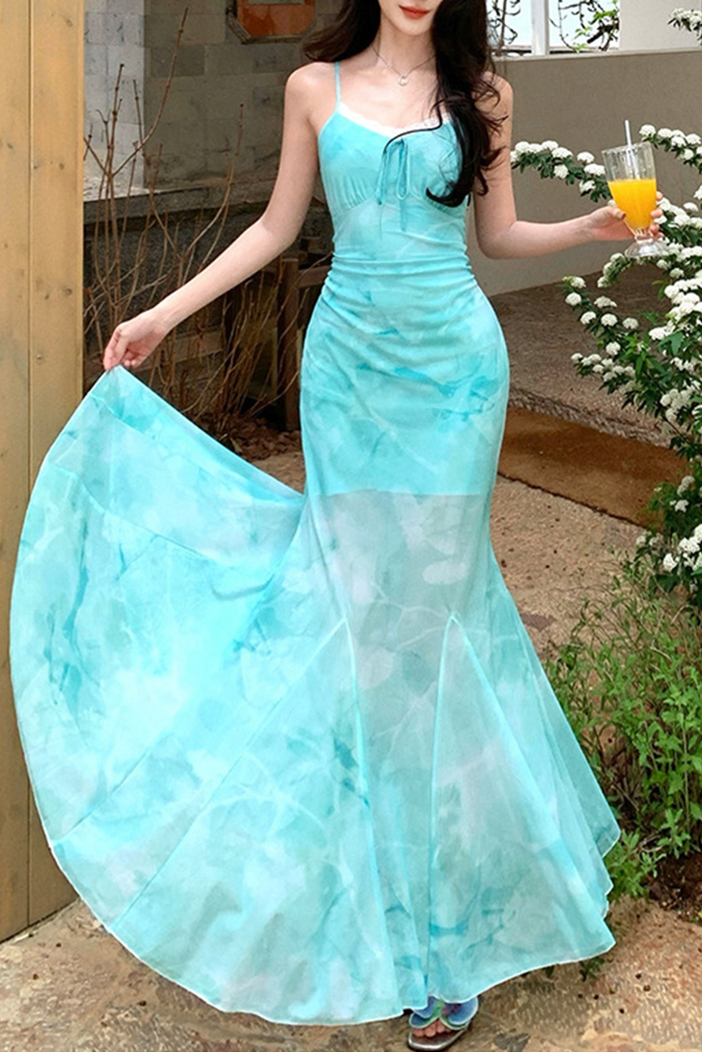 复古蝴蝶印花网纱裙