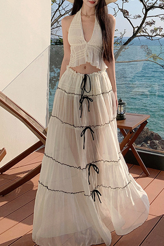 法式领挂脖半身裙两件套