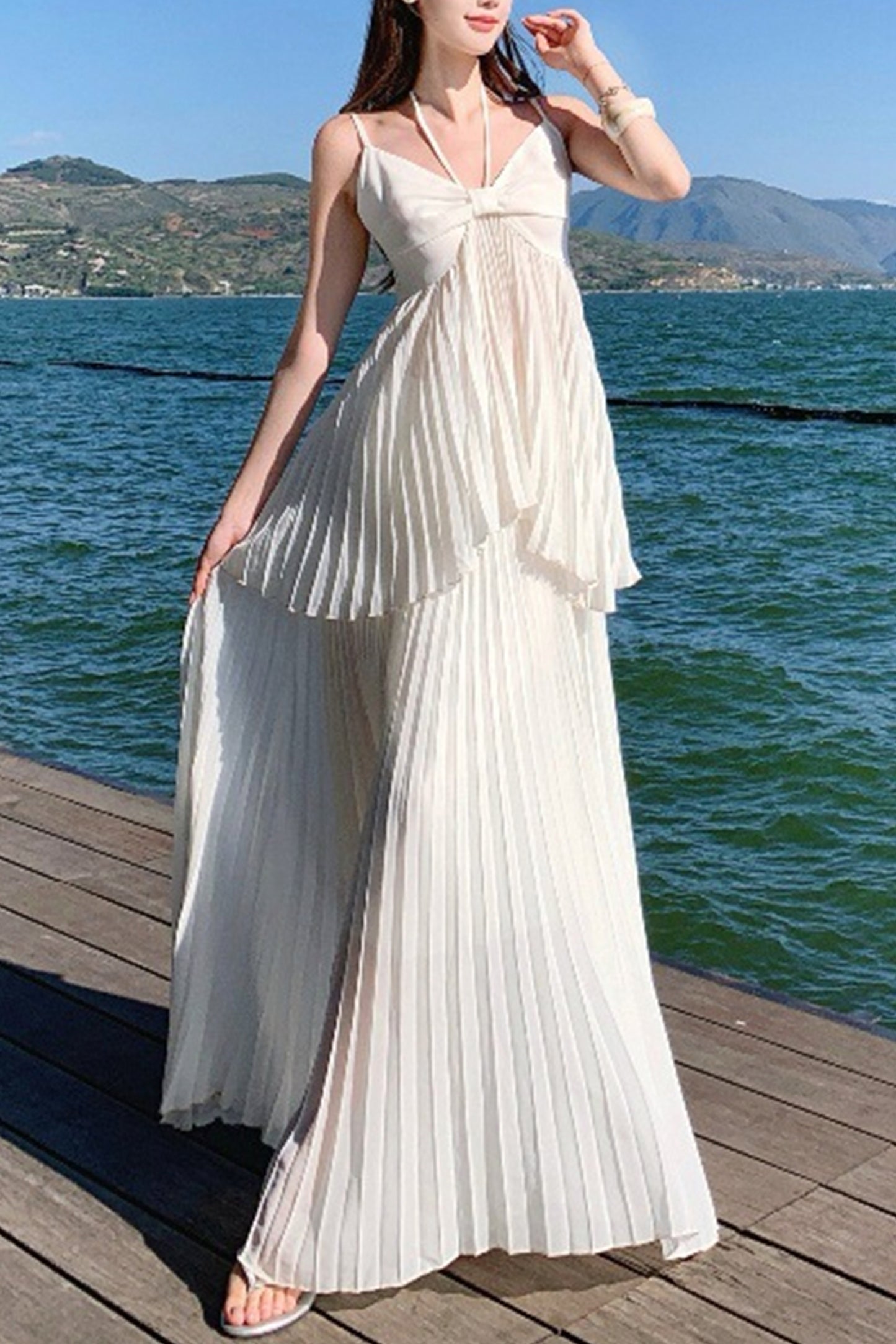 挂脖雪纺衫吊带套装