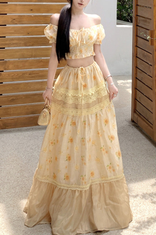 小雏菊天丝刺绣上衣+半身裙