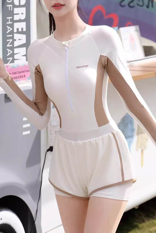 活力拉链式裤装长袖泳衣