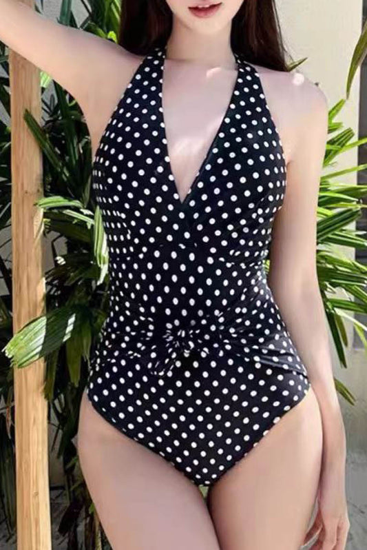 90's复古波点连体泳衣 (only available online)