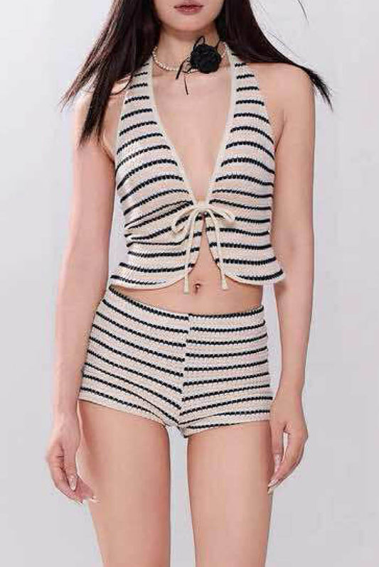 针织条纹性感两件式泳衣 (only available online)