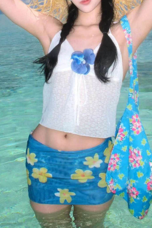 夏日微甜花系泳衣两件套