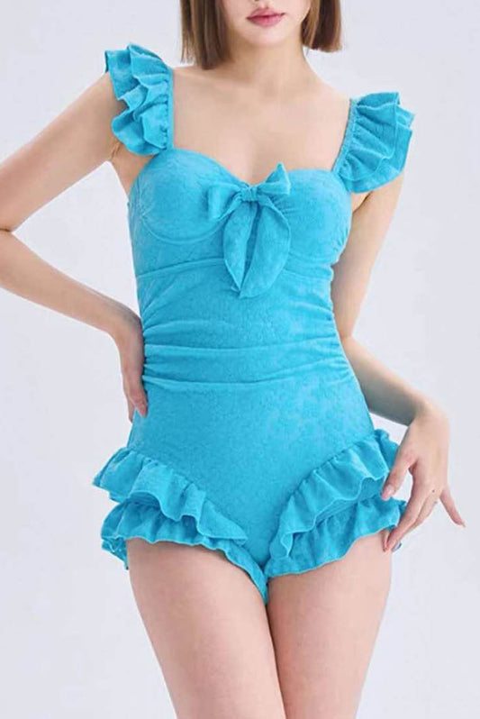 荷叶花边钢托连体泳衣