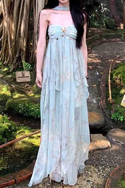 仲夏碎花抹胸连衣裙