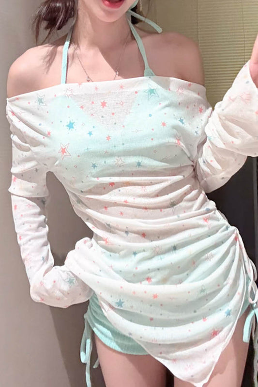 轻薄罩衫平角裤泳装三件套(only available online)