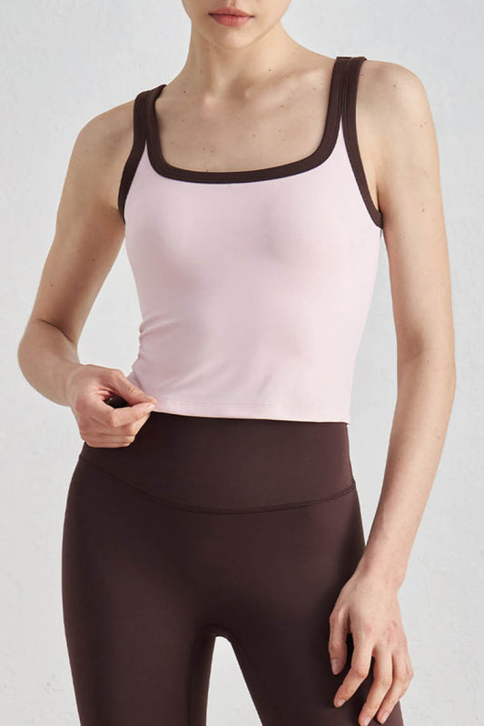 拼色U领瑜伽背心