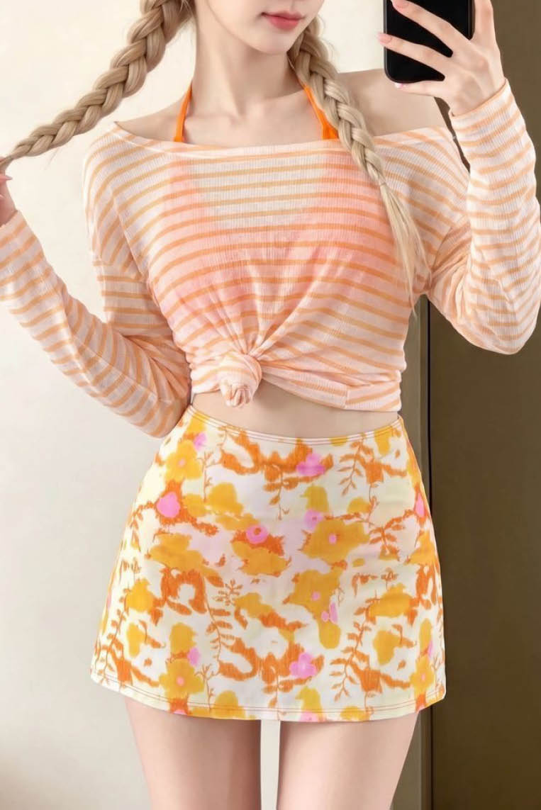 Summer Orange Bikini 4-Piece Set