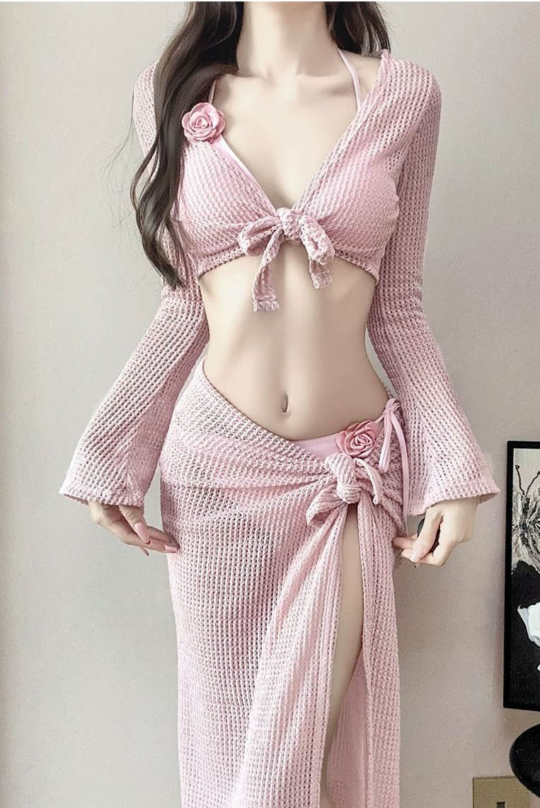 纯欲比基尼长袖罩衫四件套