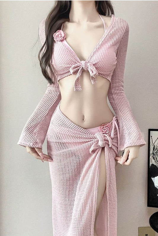 纯欲比基尼长袖罩衫四件套