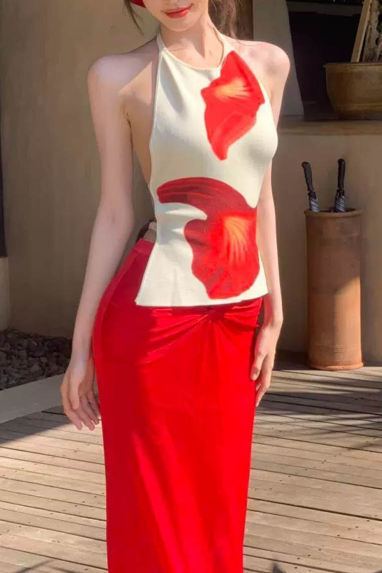 新中式风沙滩裙套装（3件套）