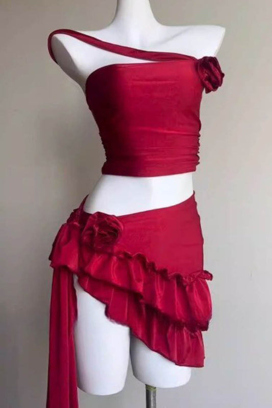 性感单肩花卉飘带泳装