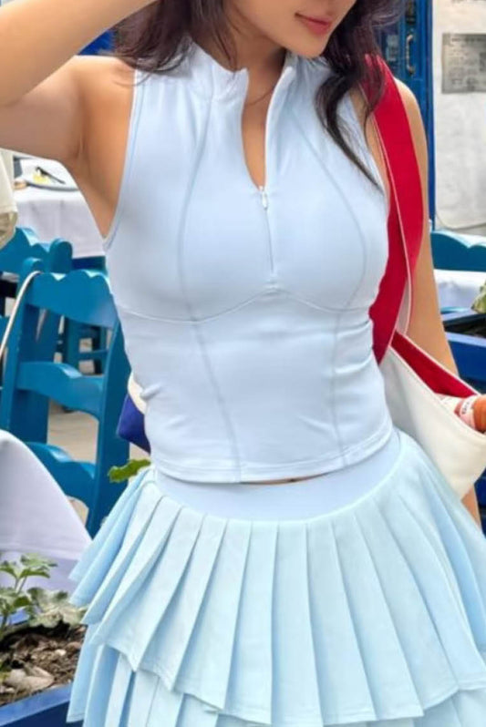 立领拉链式polo背心