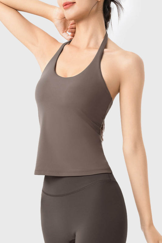 挂脖u领固定杯瑜伽背心