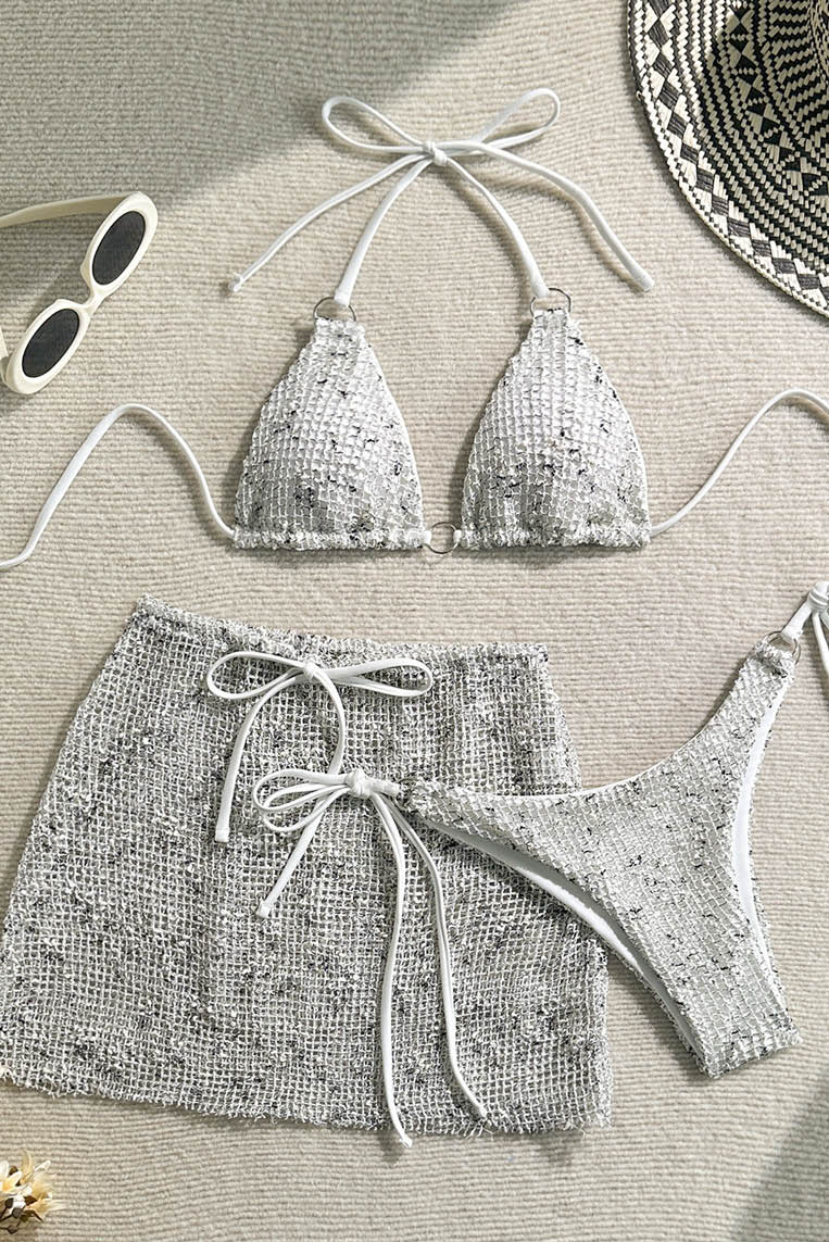棉麻网纱三件套bikini