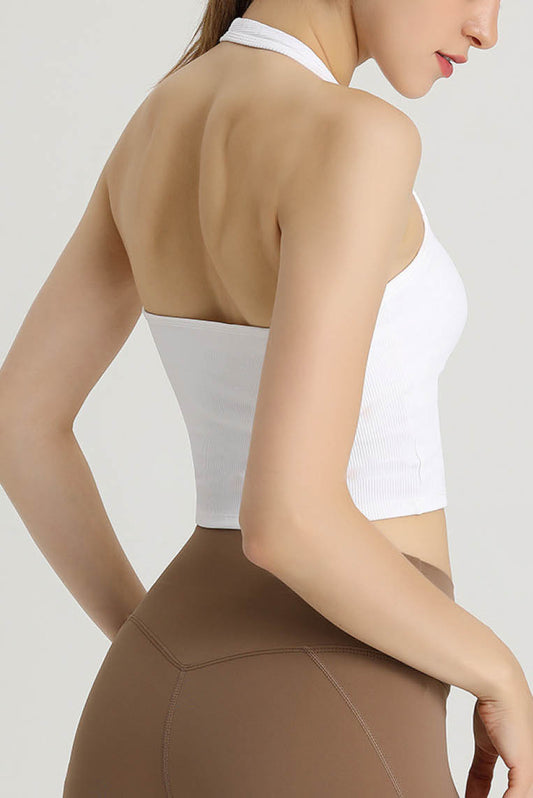 罗纹固定杯挂脖运动背心