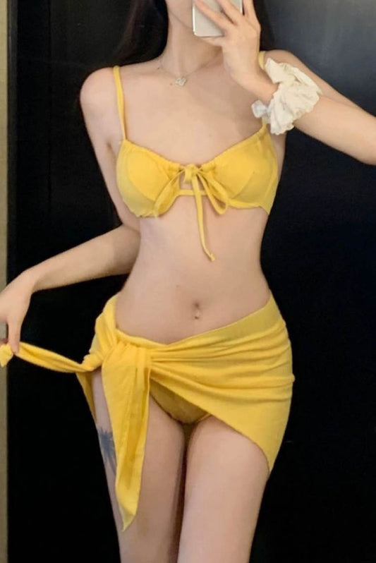 纯色钢托显白比基尼3件套(only available online)