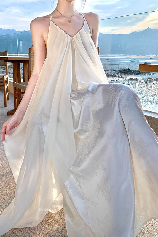 仙气国风露背沙滩长裙