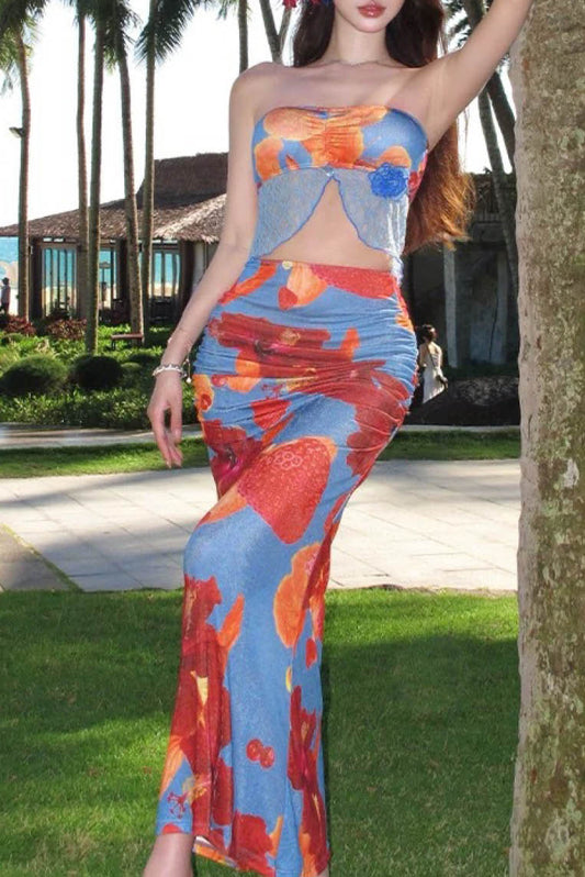 热带海岛长裙式比基尼3件套